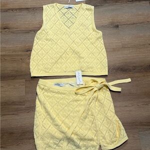 Petal & Pup Yellow Knit Sleeveless Top and Wrap Skirt Set Medium